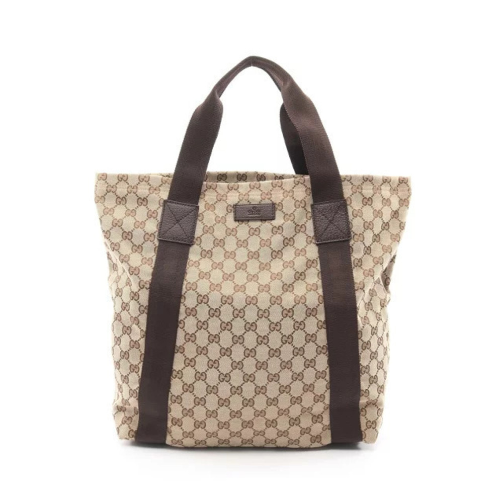 Gucci GG Canvas Tote Bag Leather Beige Cream Brown
